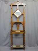 EDWARDIAN MAHOGANY MIRRORED HALL STAND having brass hooks and twin base trays, 198cms overall H,