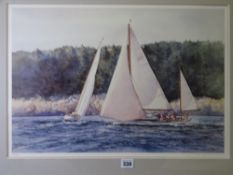 DONALD DEMERS limited edition print - 'Crossing Tacks', racing yachts, signed in pencil, 38 x 55