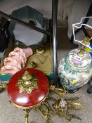 LIGHTING - fancy brass effect ceiling lamp and a decorated vase table lamp