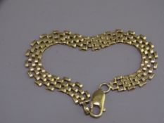 9CT GOLD TRIPLE FLAT LINK BRACELET, 20cms length, 9.4grms