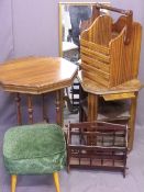 EDWARDIAN & LATER FURNITURE, a parcel of two occasional tables, two storage racks, an upholstered