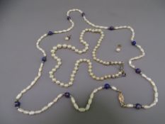 FRESHWATER BAROQUE PEARL & CLOISONNE ENAMEL BEAD NECKLACE with 10ct gold clasp, a pair of earrings