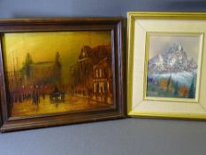 J GRECO oil on canvas - American mountain scene, 24 x 19cms together with TONY MANIGAN oil on