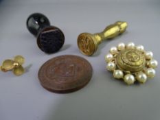 A MEDALLION FOR THE BRITISH ARCHEOLOGICAL SOCIETY 1844, an ebonized handled monogrammed seal and a