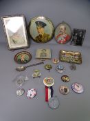 COMMEMORATIVE BADGES & APPLIED IMAGES OF ROYALTY, a collection including a vintage compact, portrait