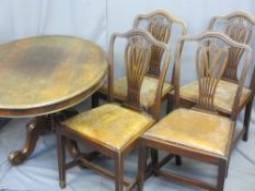 VICTORIAN MAHOGANY CENTRE TABLE, oval top on a carved column and four footed base, 73cms H, 120cms