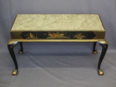 CHINOISSERIE DECORATED COFFEE TABLE with marble inset top, 50cms H, 94cms L, 45cms W
