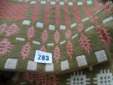 TRADITIONAL WELSH BLANKET - brown with red pattern