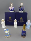 SEVEN ROYAL WORCESTER CANDLE SNUFFERS including boxed examples of the Queen Elizabeth II and The