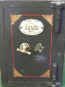 VINTAGE STEEL SAFE, 'the guard' with key, 50cms H, 36cms W, 33cms D