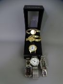 TWO 9CT GOLD LADY'S WRIST WATCHES by Churchill and Rotary along with four other lady's Quartz