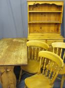 REPRODUCTION PINE KITCHEN SUITE of compact dresser, 163cms H, 82.5cms W, 46.5cms D, refectory