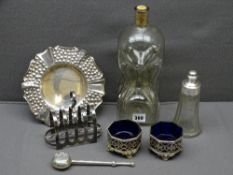 HUKIN & HEATH PLATED DISH, pair of salts, Haig and Haig bottle ETC