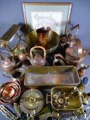 BRASS & COPPERWARE, a mixed parcel, and a framed coloured and tinted map of North Wales by Cary