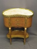 FRENCH EMPIRE STYLE KIDNEY SHAPE SIDE TABLE having twin concave front drawers and under-tier