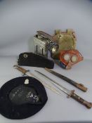 WWII & MINING INTEREST COLLECTABLES including an Alkaline Batteries Ltd safety lamp in canvas bag,