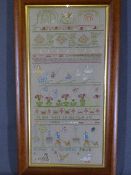 FIGURAL FLORAL & ANIMAL SAMPLER, unnamed and undated, 46 x 22cms