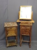 TWO FRENCH STYLE POT CUPBOARDS and a modern pine toilet mirror, 80cm, 76.5cm and 52cm heights