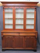 VICTORIAN MAHOGANY CWPWRDD GWYDIR, central panel and two door glazed top over two frieze drawers and