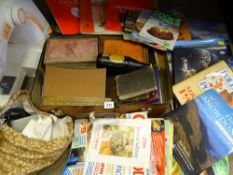MISCELLANEOUS ITEMS including vintage books, modern Toyota sewing machine, fishing rods/equipment