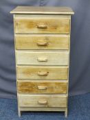 VINTAGE STRIPPED PINE CHEST OF SIX DRAWERS, 103.5cms H, 53cms W, 40.5cms D