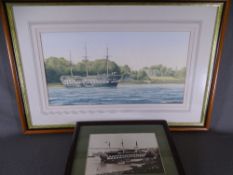 IEUAN WILLIAMS fine watercolour - depiction of the three masted ship 'H M S Conway' moored