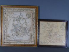 SAMPLER MAP OF ENGLAND & WALES with all the named counties by Ann Richardson 1799, 52 x 47cms and