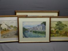 M POWELL and other watercolour studies x 3 along with a print of Beddgelert, various measurements