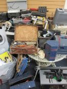 EXCELLENT LARGE PARCEL OF GARAGE & WOODWORK TOOLS, boxed electric hand tools, bench items, trolley