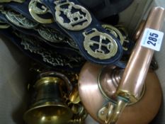 HORSE BRASSES & STRAPS, pestle and mortar, copper kettle ETC