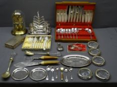 SILVER PLATE, flatware, cased part-cutlery, dome shaped mantel clock ETC