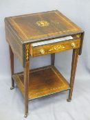 VICTORIAN INLAID ROSEWOOD TWIN-FLAP SIDE TABLE, single central drawer with Regency style brass knobs