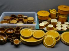 HORNSEA POTTERY SAFFRON & HEIRLOOM TABLEWARE, a large quantity and a wooden box and contents