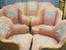 ART DECO CLOUD BACK WALNUT & UPHOLSTERED LOUNGE SUITE of three seater couch, a pair of armchairs and