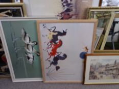 PAINTINGS & PRINTS including large American Indian example, Conwy scenes, decorative mirror ETC