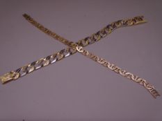 LADY'S & GENT'S 9CT GOLD BRACELETS, 23cm lengths including a heavy link two-tone gent's with