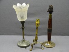 BRASS PULLMAN LAMP - swivel jointed plated lamp base and brass and wood lamp base