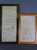 SAMPLERS - an Early 19th Century undated pictorial sampler, 55 x 22cms and another undated