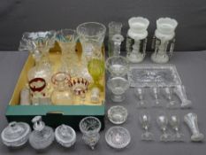 VICTORIAN LUSTRES, a pair, along with other glassware