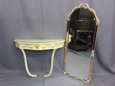 FRENCH STYLE WALL MIRROR CONSOLE with pink bevelled glass edging, 112.5 x 43.5cms, the table