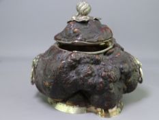 PRESENTATION BEECH KNOT LIDDED CASKET, having white metal mounts and lion mask ring handles,