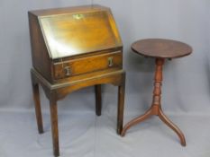 NEAT VINTAGE OAK BUREAU and a tilt-top tripod table, various measurements
