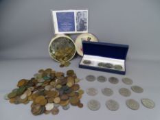 VINTAGE, MAINLY BRITISH, COINAGE, collectable crowns and a toffee tin containing a quantity of