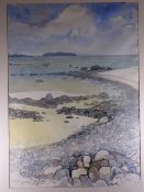 ROY OSTLE fine watercolour - 'Puffin Island from the Beach at Aber', signed, 76 x 54cms
