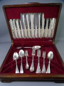 MIXED SILVER FLATWARE, 41 pieces in a vintage oak case to include a table serving spoon, sixteen