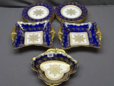 AYNSLEY PORTLAND DESERT SERVICE, 13 pieces in Cobalt Blue and gilt to include a pair of 25cms across