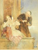 F.P.STEPHANOFF watercolour - two figures on balcony, signed, 19 x 15cms