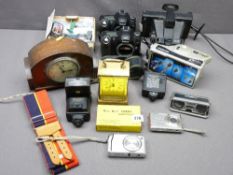 PHOTOGRAPHIC EQUIPMENT - various cameras, also carriage clock, electric mantel clock ETC