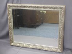 FANCY FRAMED REPRODUCTION OVERMANTEL MIRROR with bevelled edge, 95cms H, 119.5cms W