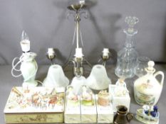 ROYAL ALBERT BEATRIX POTTER BOXED FIGURES, glass and pottery ware and a modern ceiling lamp with